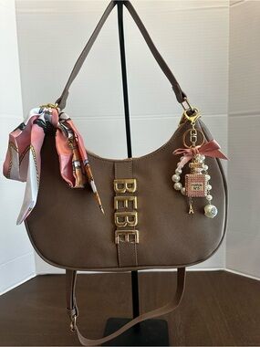 Bebe Women's Taupe Hobo Bag w/bag charms BNWT